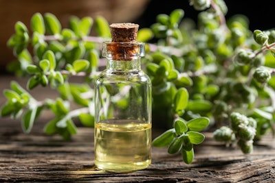 The botanical name of marjoram oil is Thymus mastichina, and this material originates from Spain.