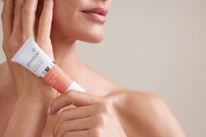 Environ Skin Care's Focus Care Radiance+ Intense C-Boost Mela Even Cream is formulated to enhance the effects of the skin's natural vitamin C production, targeting the appearance of hyperpigmentation and premature aging caused by UV exposure.
