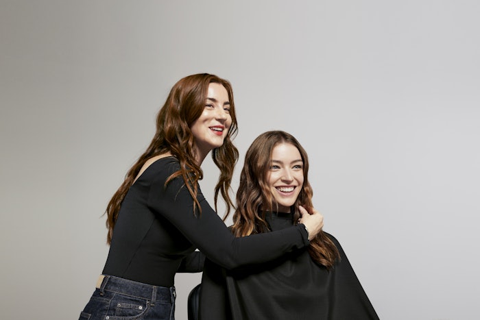 Celebrity hairstylist Jenna Perry and a client/model.