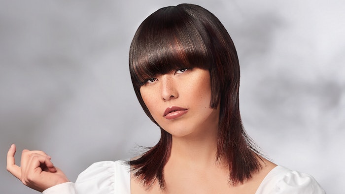 Model sporting a hime cut