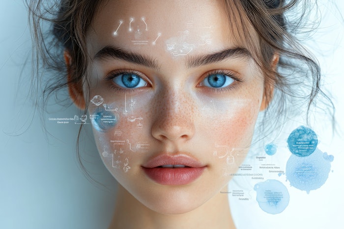 AI on a woman's face to assess skin conditions