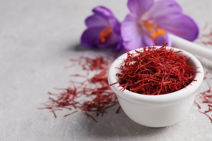 The first application features exosomes derived from saffron, a botanical known for its bioactive properties but historically too rare and expensive for widespread cosmetic use.