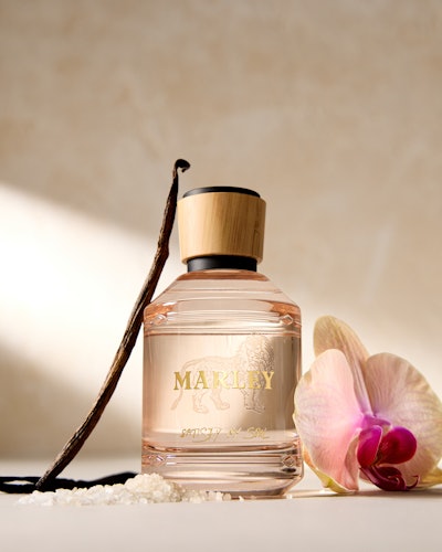 The six SKU Marley fragrance collection is a tribute to Bob Marley, 44 years after his passing. Shown: Satisfy My Soul fragrance is designed to make you feel happy and features notes of sea salt, neroli leaf, ambrette, Immortelle, orchid, cashmirwood, benzoin, vanilla absolute, and musk.