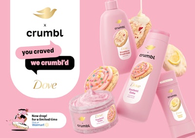 In November 2024, Dove and Crumbl launched a co-branded collection of body wash, body scrub, deodorant and liquid hand wash in gourmand scents.