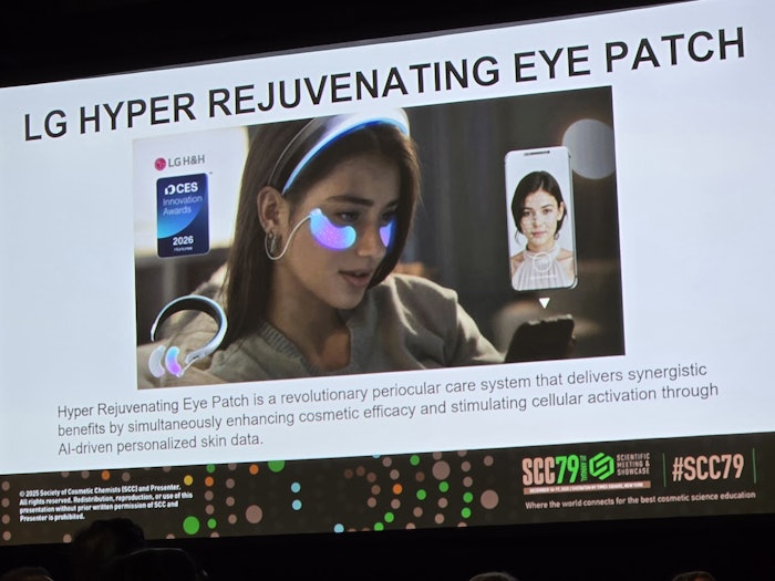 The Henry Maso keynote lecture by Jane Yoo, M.D., explored how AI is shifting dermatologic skin care solutions; such as LG H&H's hyper rejuvenating eye patch. The device is designed to enhance cosmetic efficacy and stimulate cellular activation using AI-driven personalized skin data. The technology will be honored as a 2026 CES Innovation Award winner.
