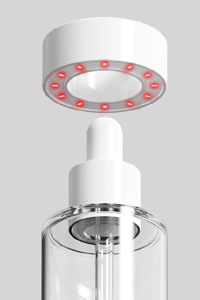 APC Packaging integrates red and blue light therapy into refillable airless and dropper packaging, such as the EcoLux mono-material dropper.