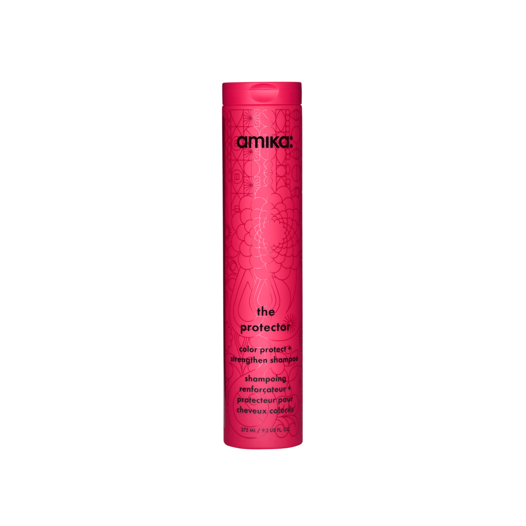 Amika The Protector color protect strengthen shampoo bottle in hot pink