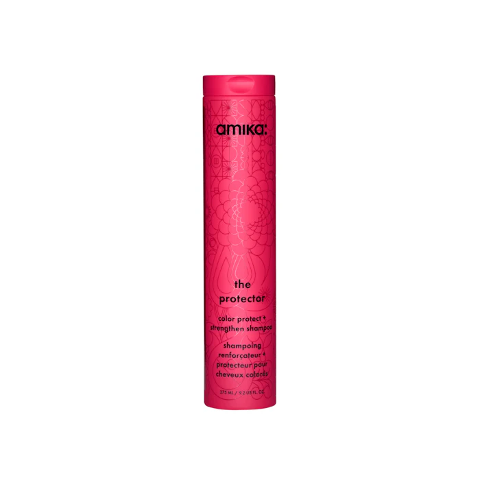 Amika The Protector color protect strengthen shampoo bottle in hot pink