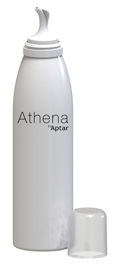Athena by Aptar white foam dispenser bottle with gray pump top and removable cap