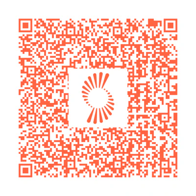 Red and white QR code with loading spinner icon in center