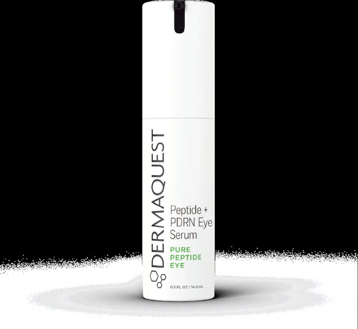 DERMAQUEST Peptide + PDRN Eye Serum bottle with white packaging and black cap