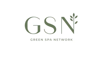 Green Spa Network logo featuring GSN acronym with integrated botanical leaf design in sage green